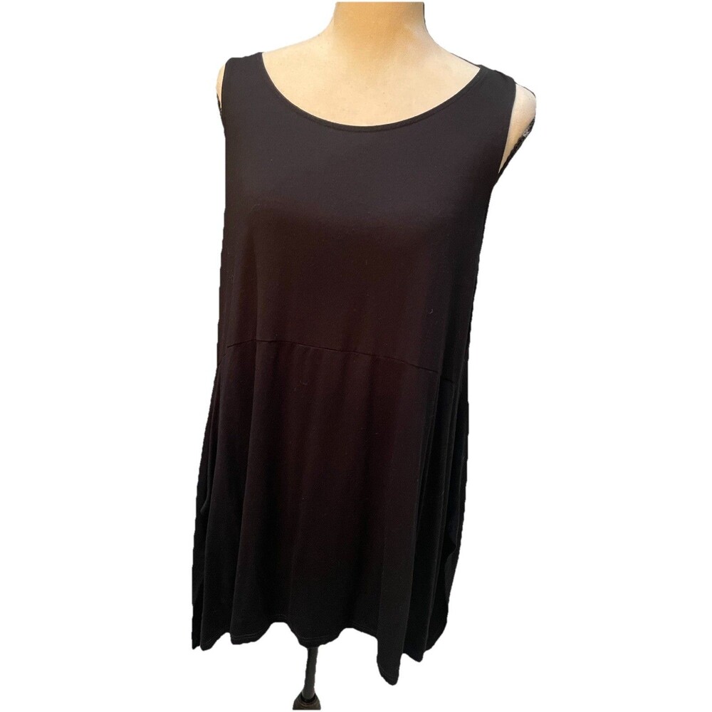 Eileen Fisher Tunic Top M Black Sleeveless Knit Minimalist Lagenlook Luxury USA